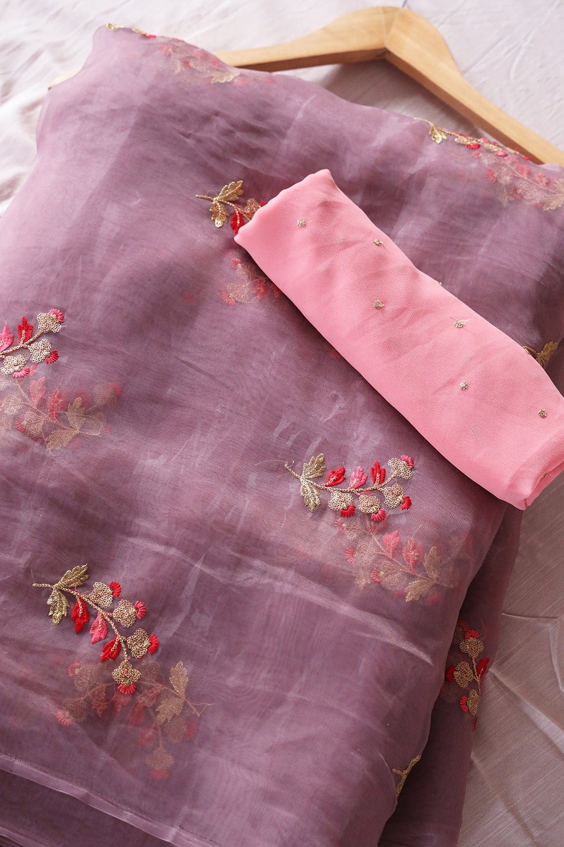 doeraa Saree Sets Lilac Purple And Pink Saree set (2 Piece)