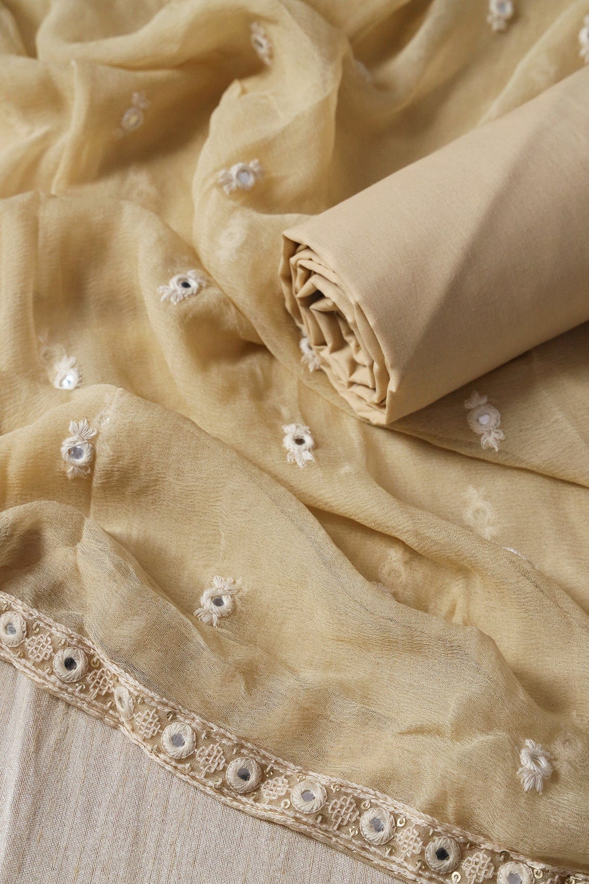 doeraa Semi Stitched Beige Semi Stitched Pure Cotton Suit Set (3 piece)