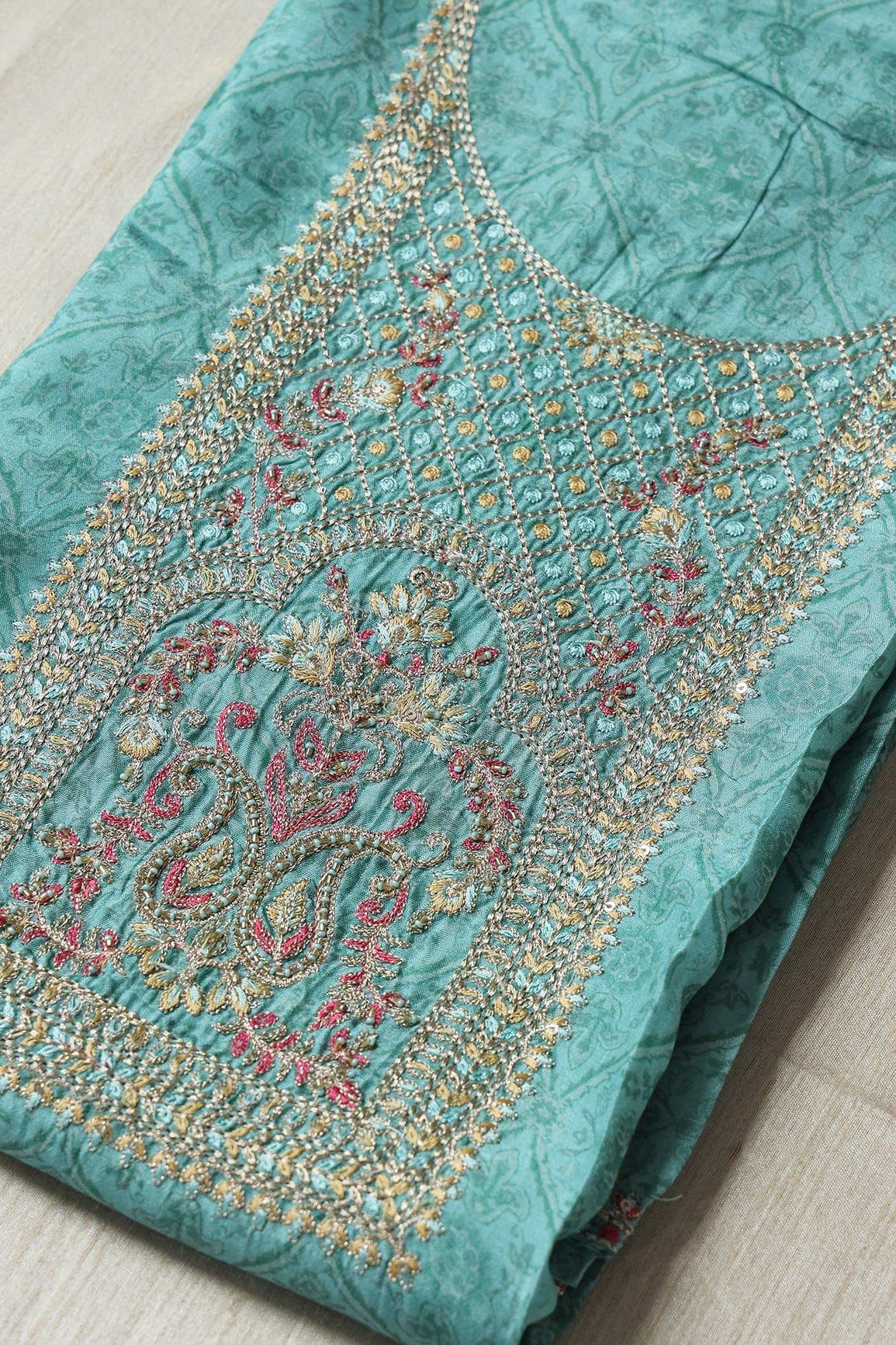 doeraa Semi Stitched Blue Breeze Semi Stitched Pure Dola Silk Suit Set (3 piece)