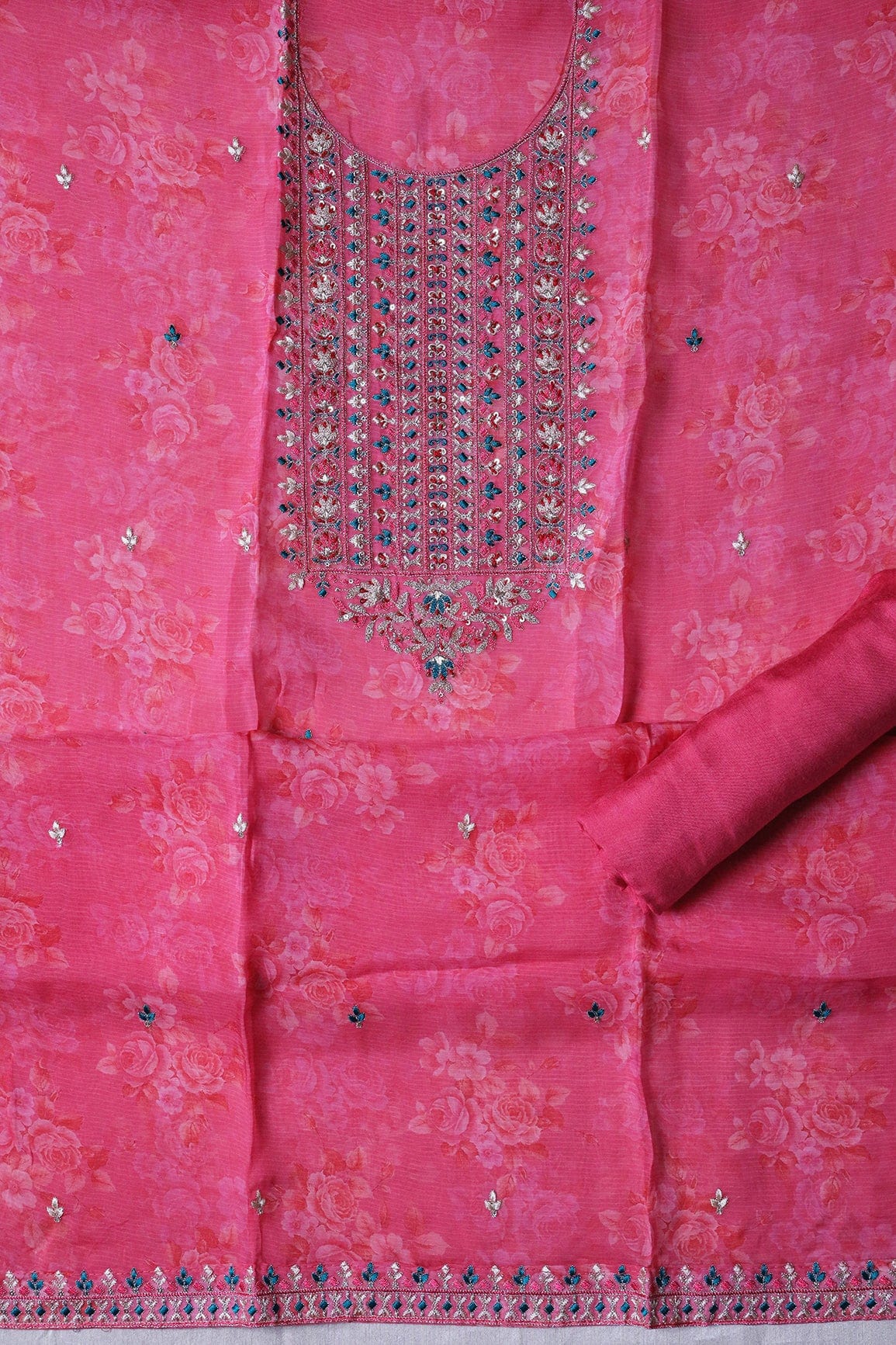 doeraa Semi Stitched Dark Pink Semi Stitched Pure Organza Suit Set (3 piece)