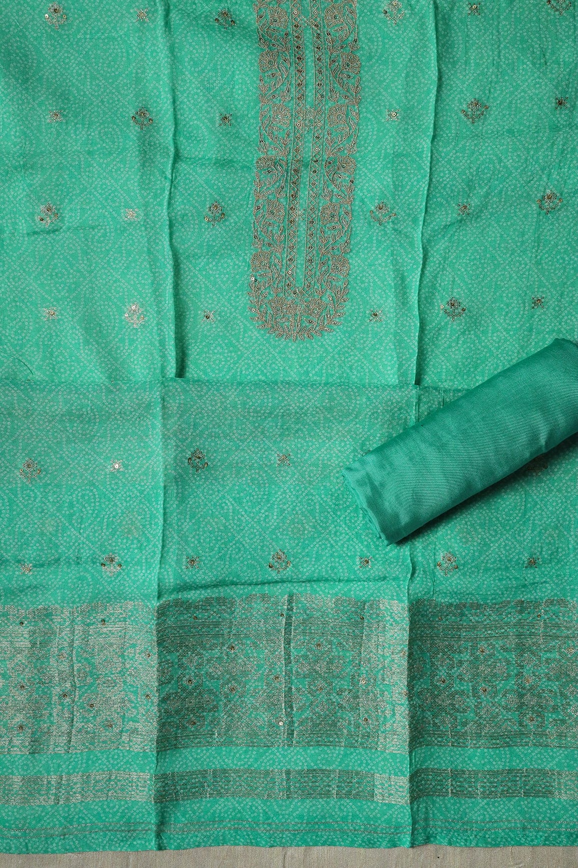 doeraa Semi Stitched Mint Green Semi Stitched Pure Linen Jacquard Suit Set (3 piece)