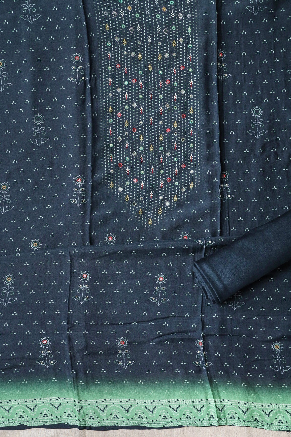 doeraa Semi Stitched Navy Blue Semi Stitched Pure Muslin Suit Set (3 piece)