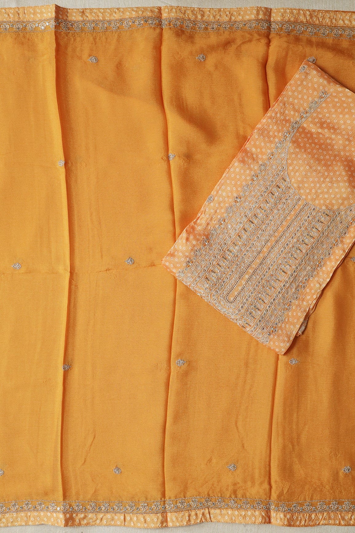 doeraa Semi Stitched Ochre Yellow Semi Stitched Pure Chinnon Suit Set (3 piece)