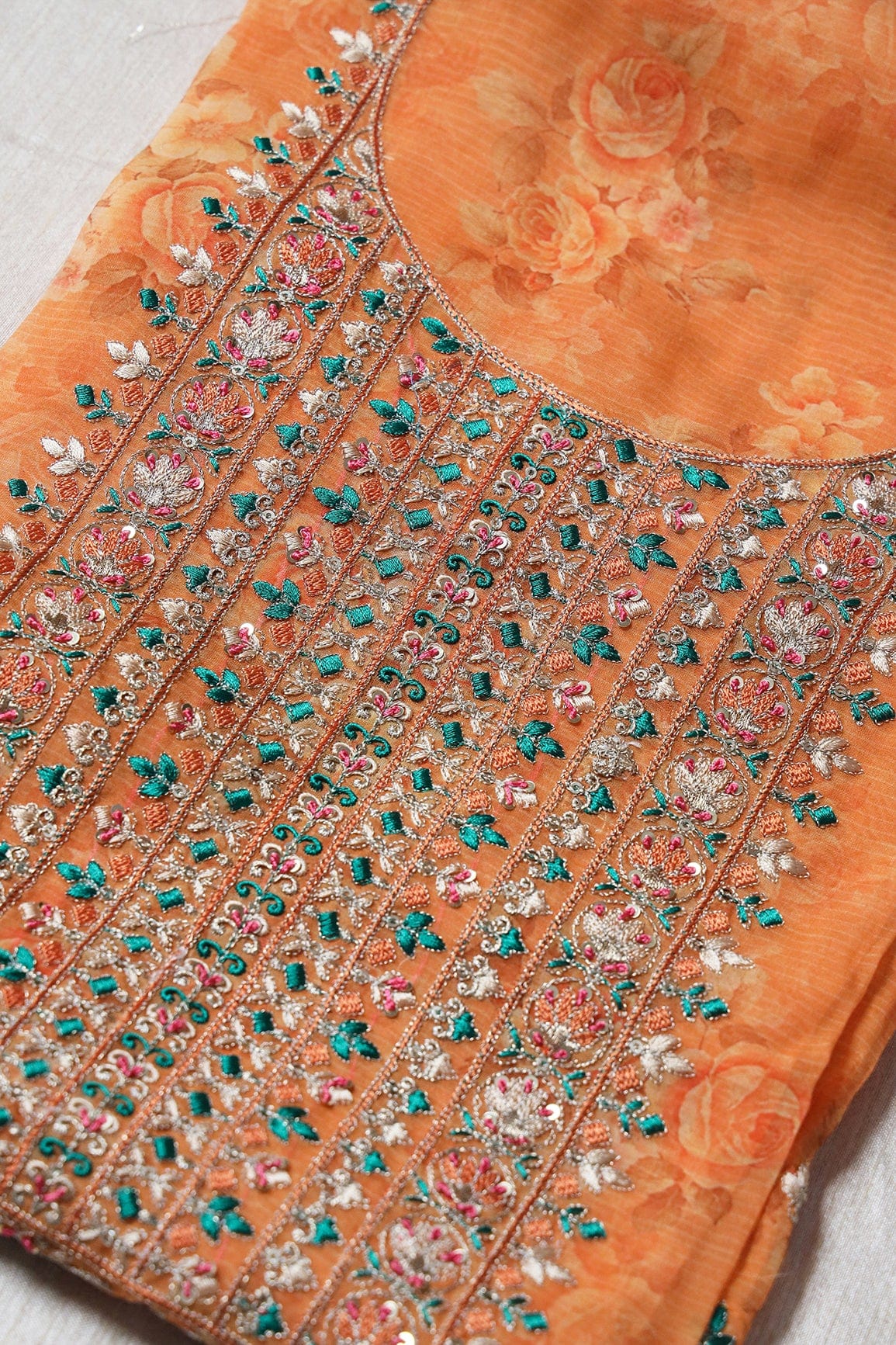 doeraa Semi Stitched Orange Semi Stitched Pure Organza Suit Set (3 piece)