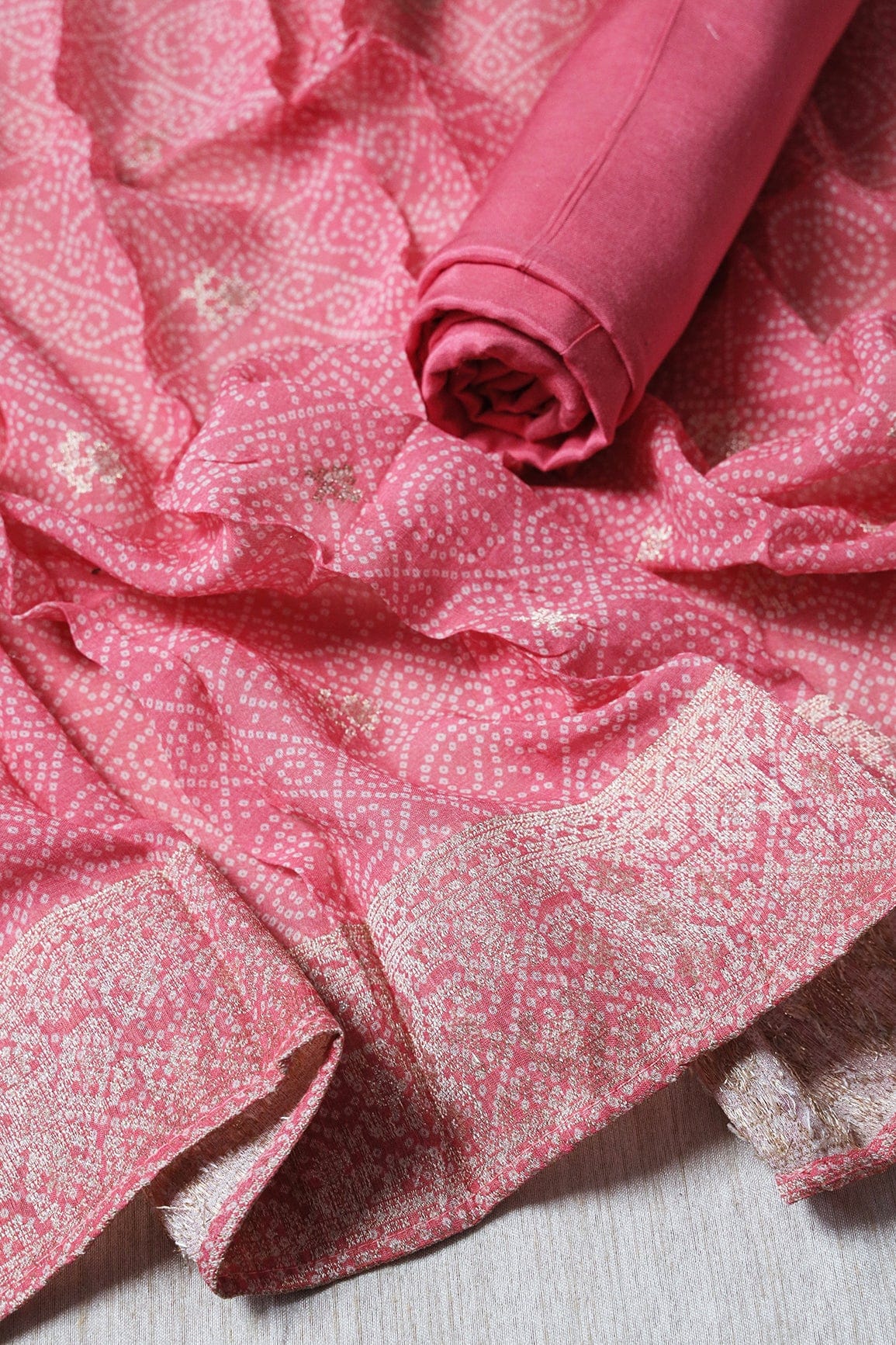 doeraa Semi Stitched Pink Semi Stitched Pure Linen Jacquard Suit Set (3 piece)