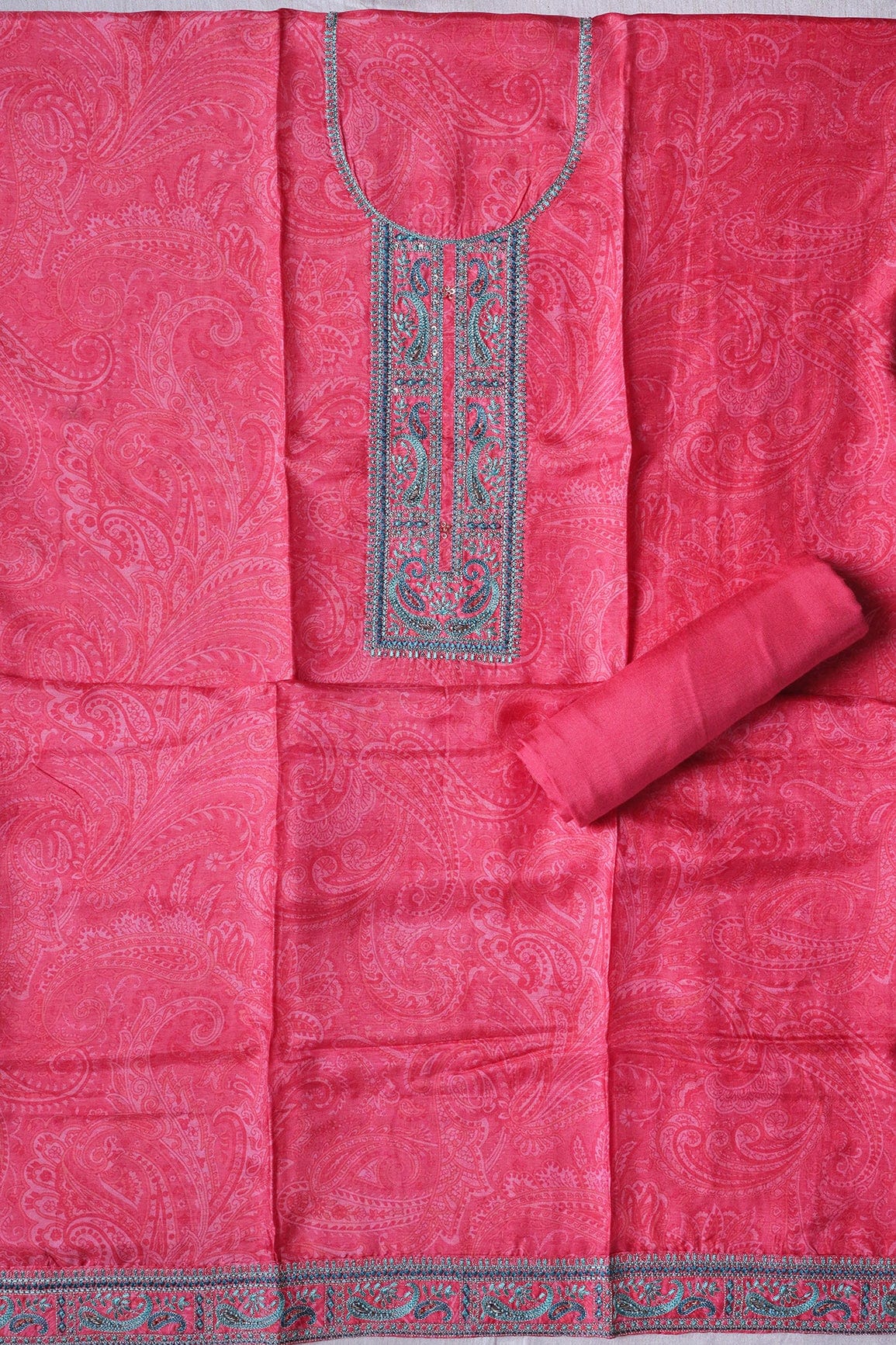 doeraa Semi Stitched Punch Pink Semi Stitched Pure Dola Silk Suit Set (3 piece)