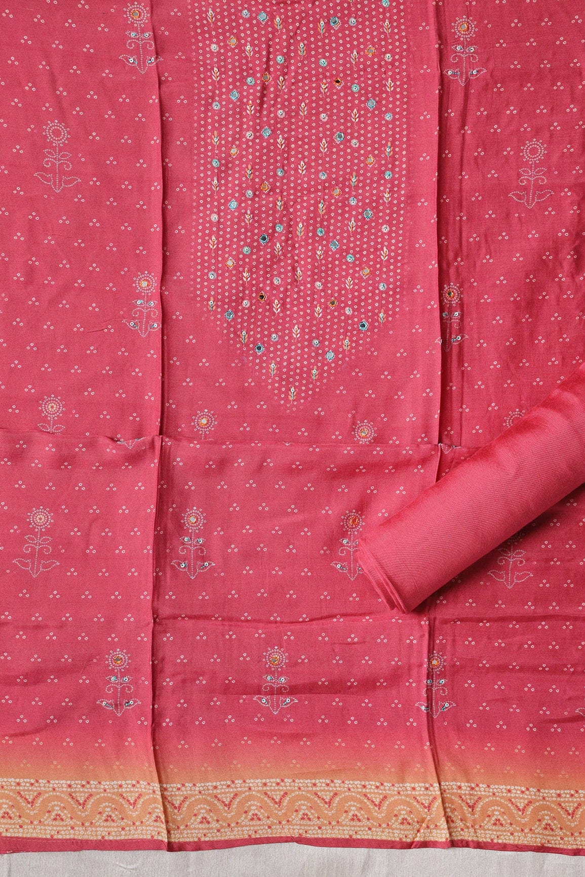 doeraa Semi Stitched Punch Pink Semi Stitched Pure Muslin Suit Set (3 piece)