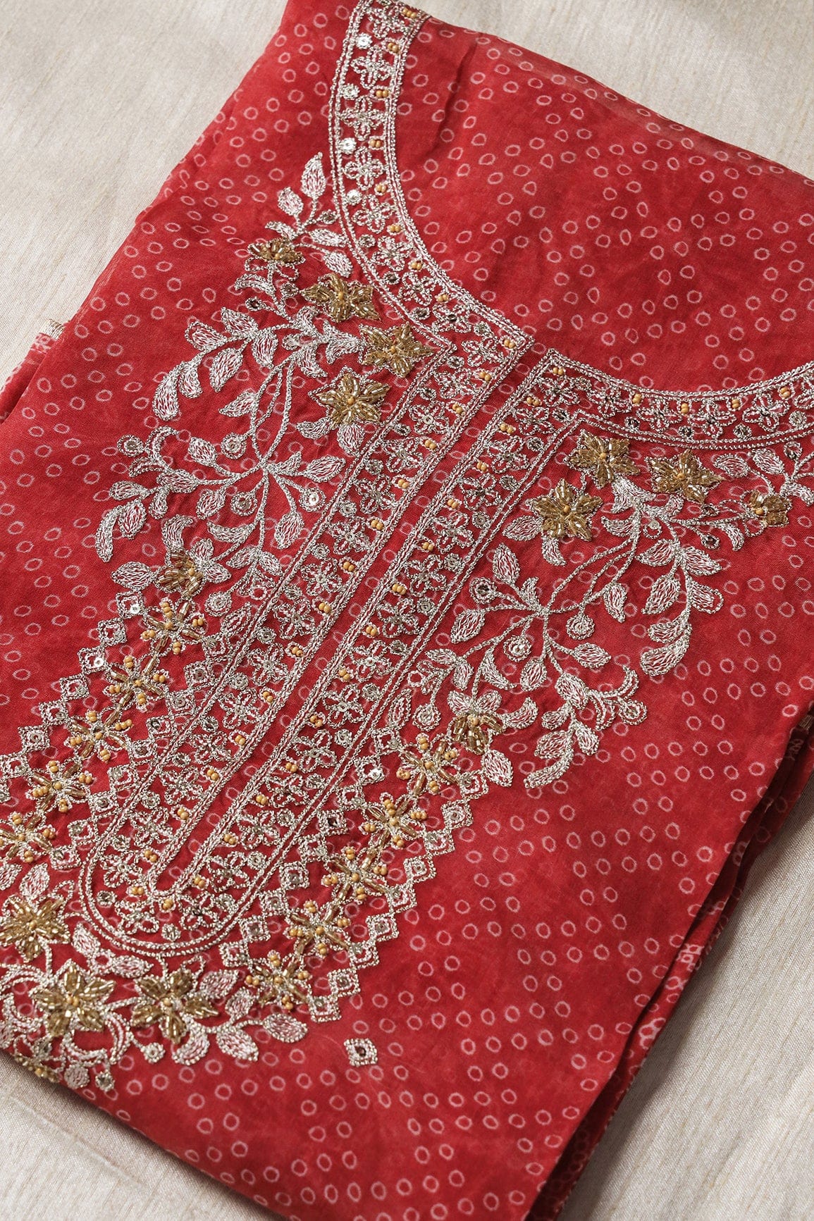 doeraa Semi Stitched Red Semi Stitched Pure Organza Suit Set (3 piece)