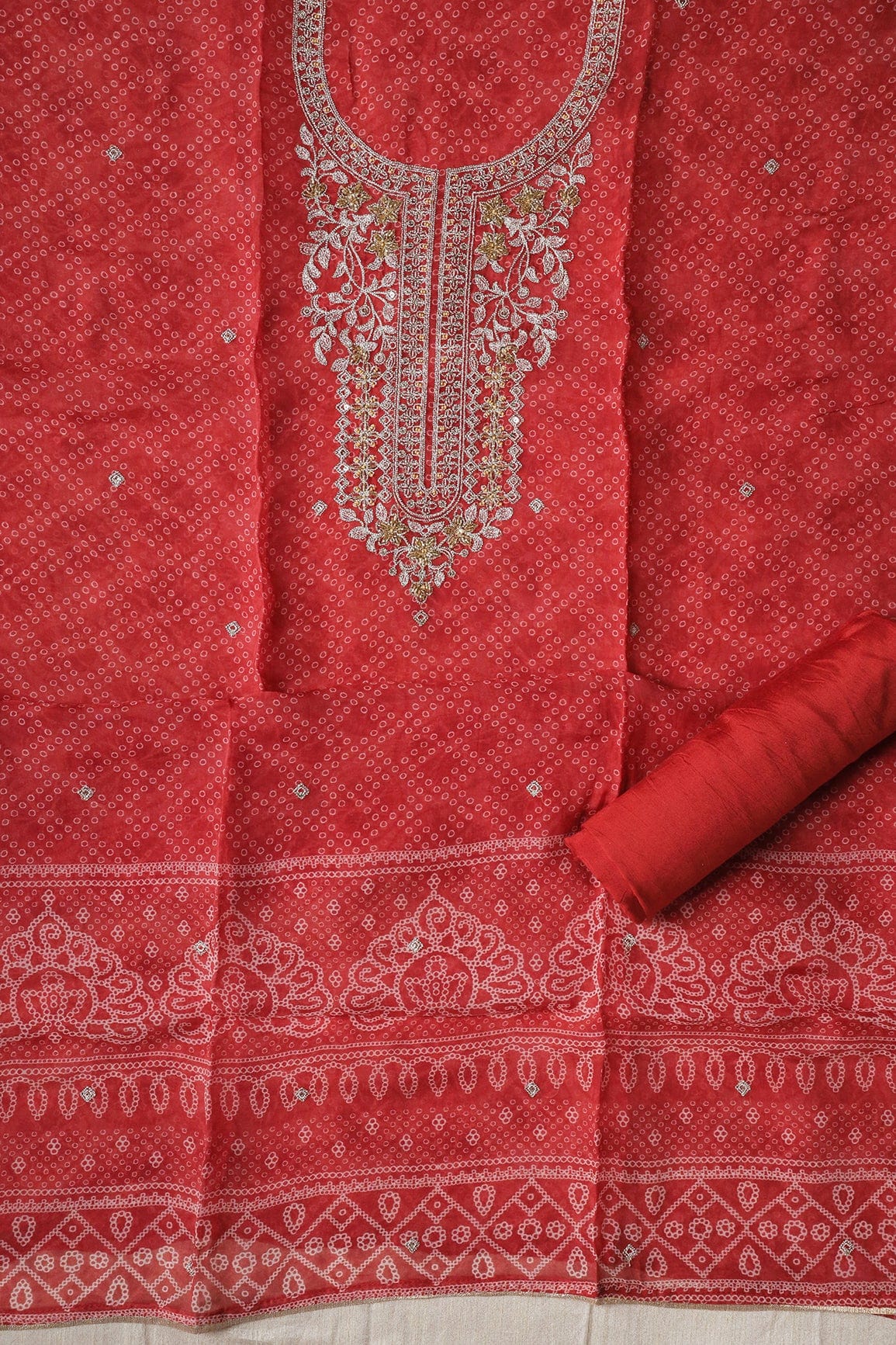 doeraa Semi Stitched Red Semi Stitched Pure Organza Suit Set (3 piece)