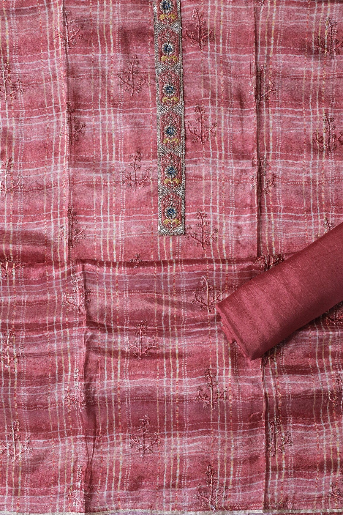 doeraa Semi Stitched Rose Gold Semi Stitched Pure Crepe Silk Suit Set (3 piece)