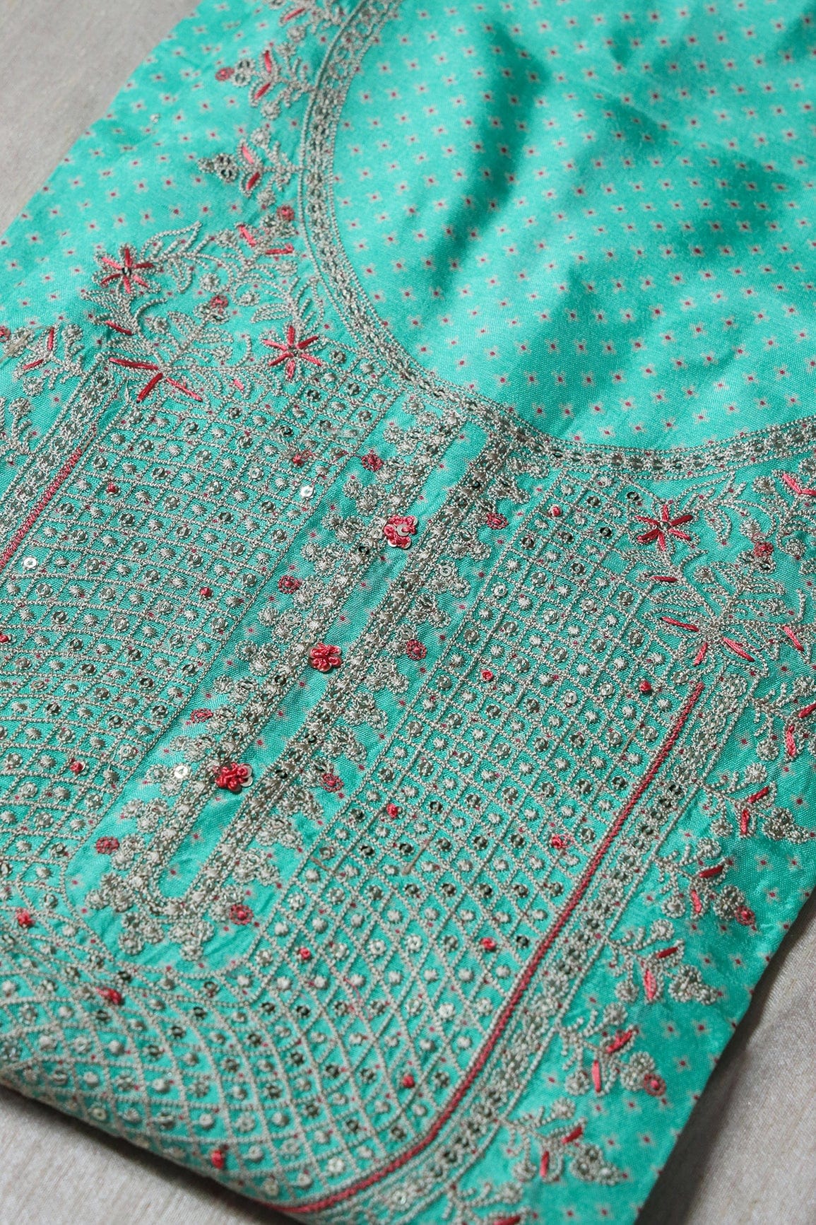 doeraa Semi Stitched Seafoam Green Semi Stitched Pure Dola Silk Suit Set (3 piece)
