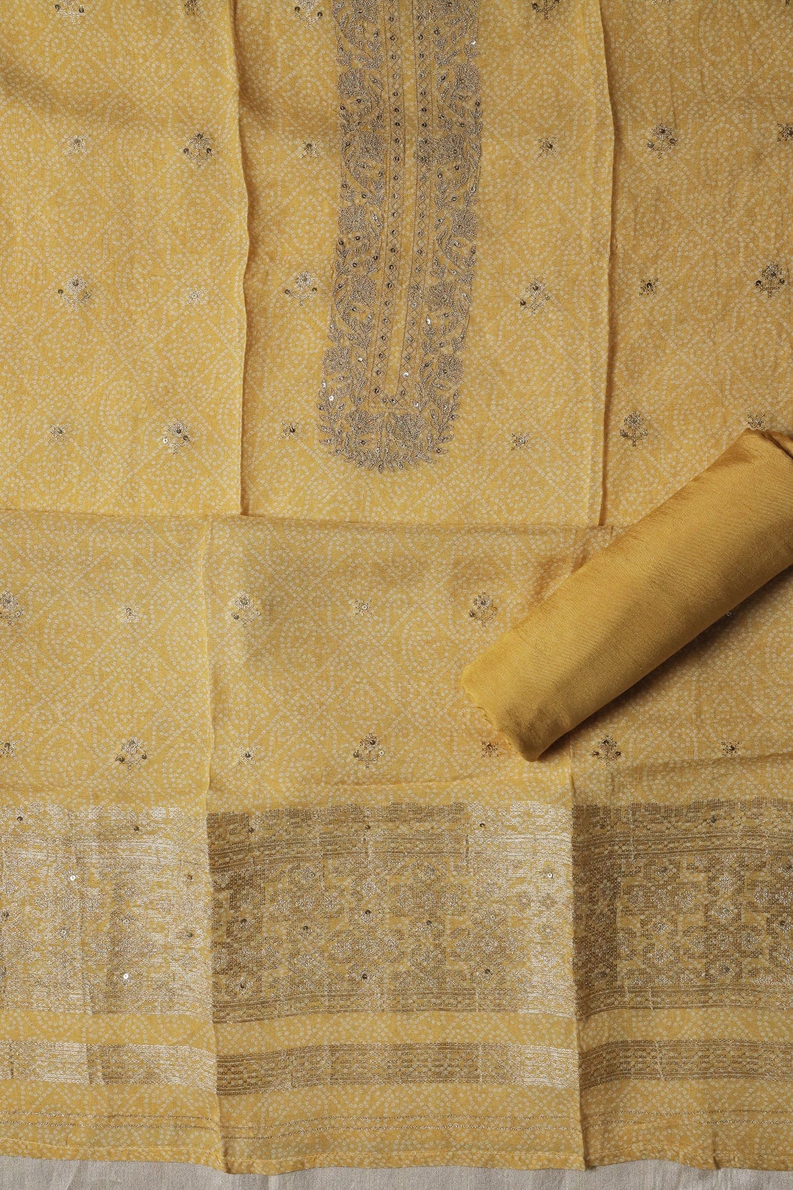 doeraa Semi Stitched Yellow Semi Stitched Pure Linen Jacquard Suit Set (3 piece)