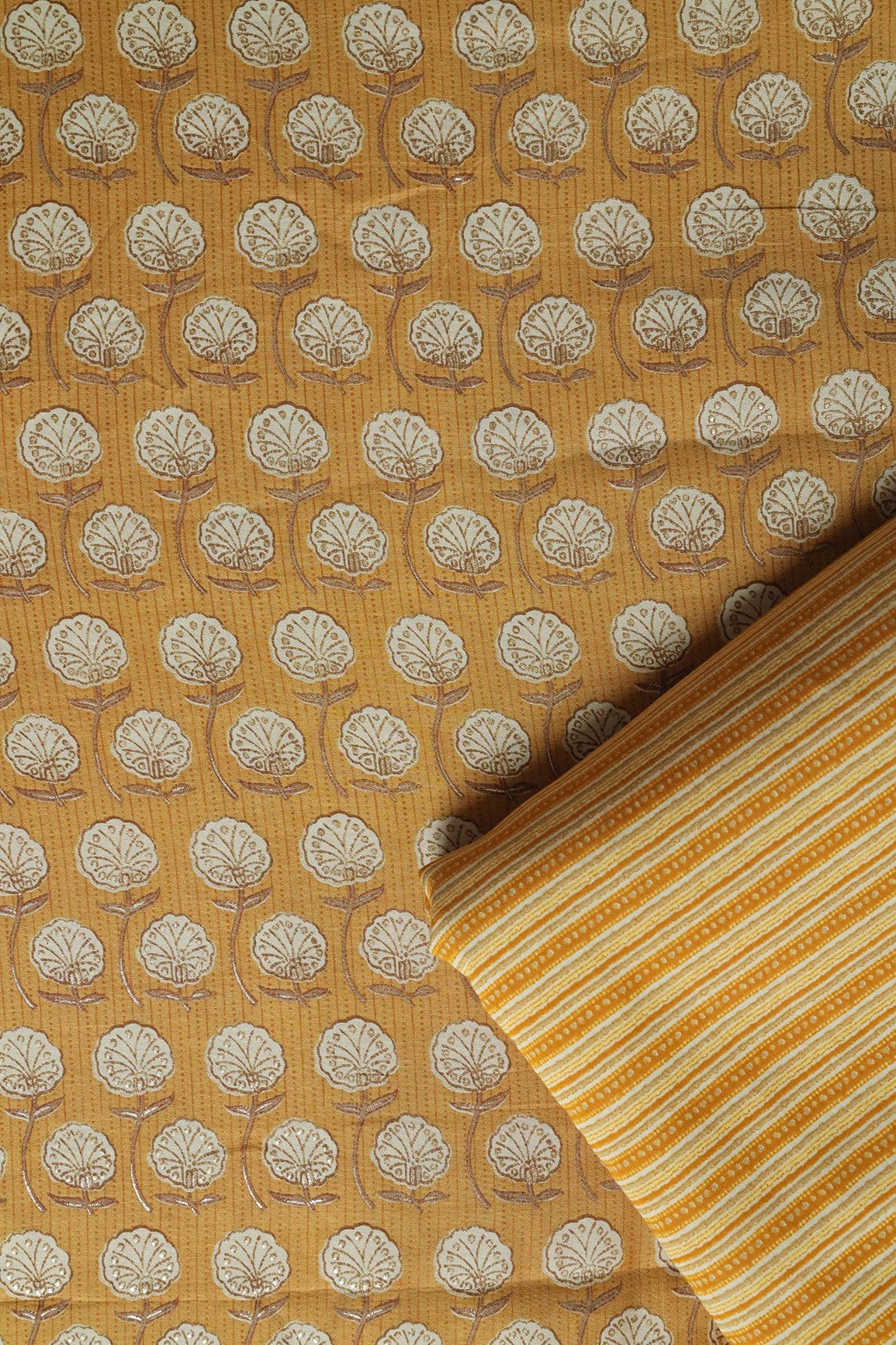 doeraa SUIT SETS Copy of Brown And Beige Pure Chanderi Silk Unstitched Suit (2 Piece)