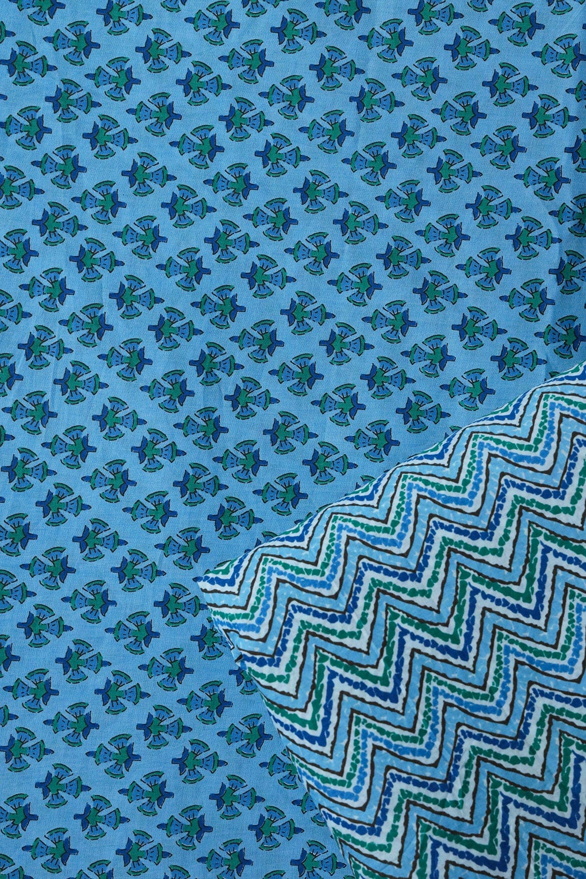 doeraa SUIT SETS Green And Carolina Blue Pure Cotton Unstitched Suit Set (2 Piece)
