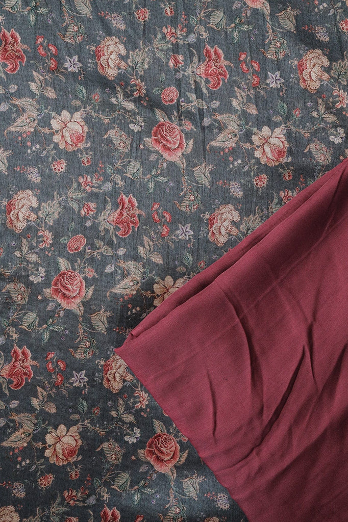 doeraa SUIT SETS Grey And Onion Pink Unstitched Suit Set (2 Piece)