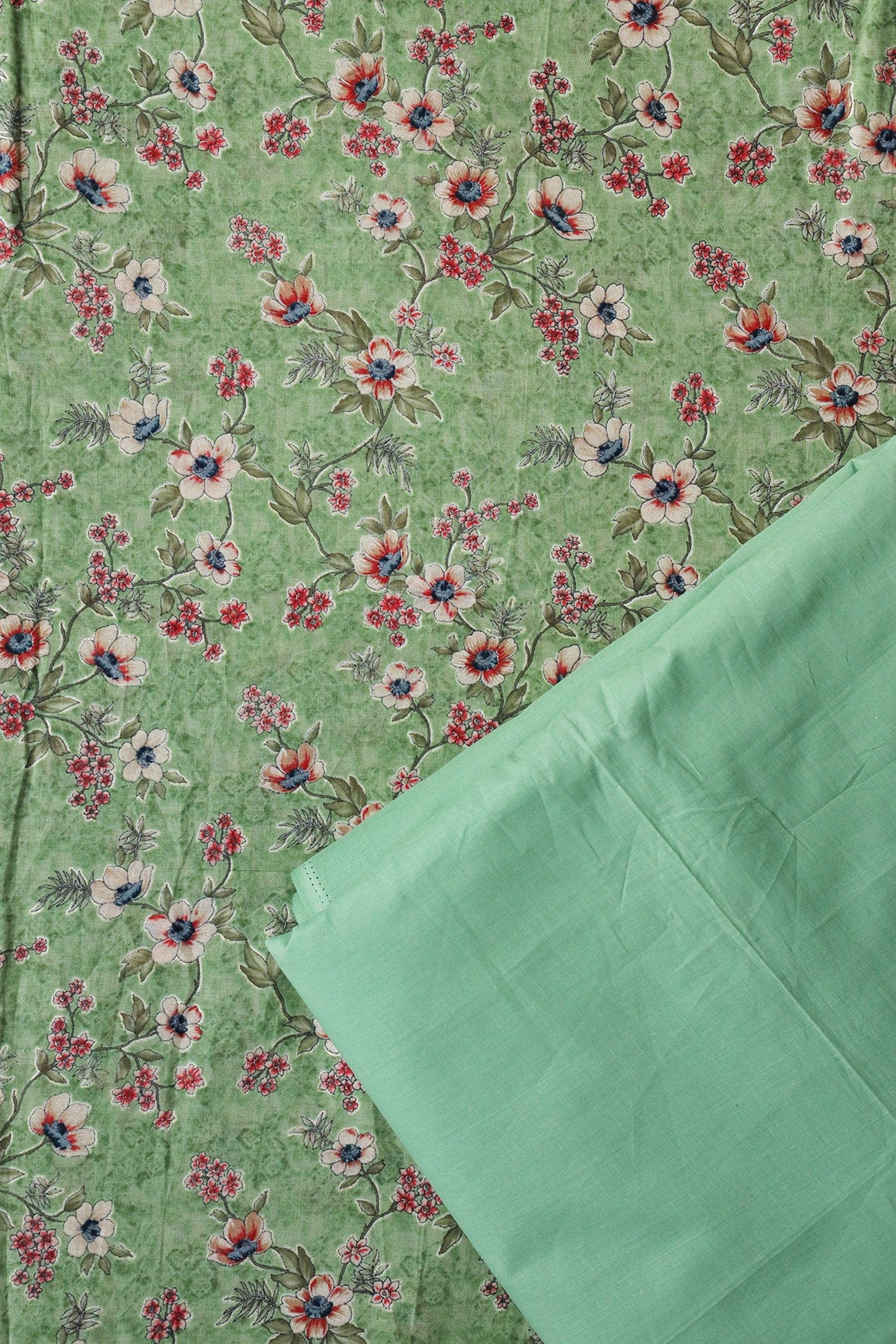 doeraa SUIT SETS Mint Green And Olive Pure Mul Cotton Unstitched Suit Set (2 Piece)
