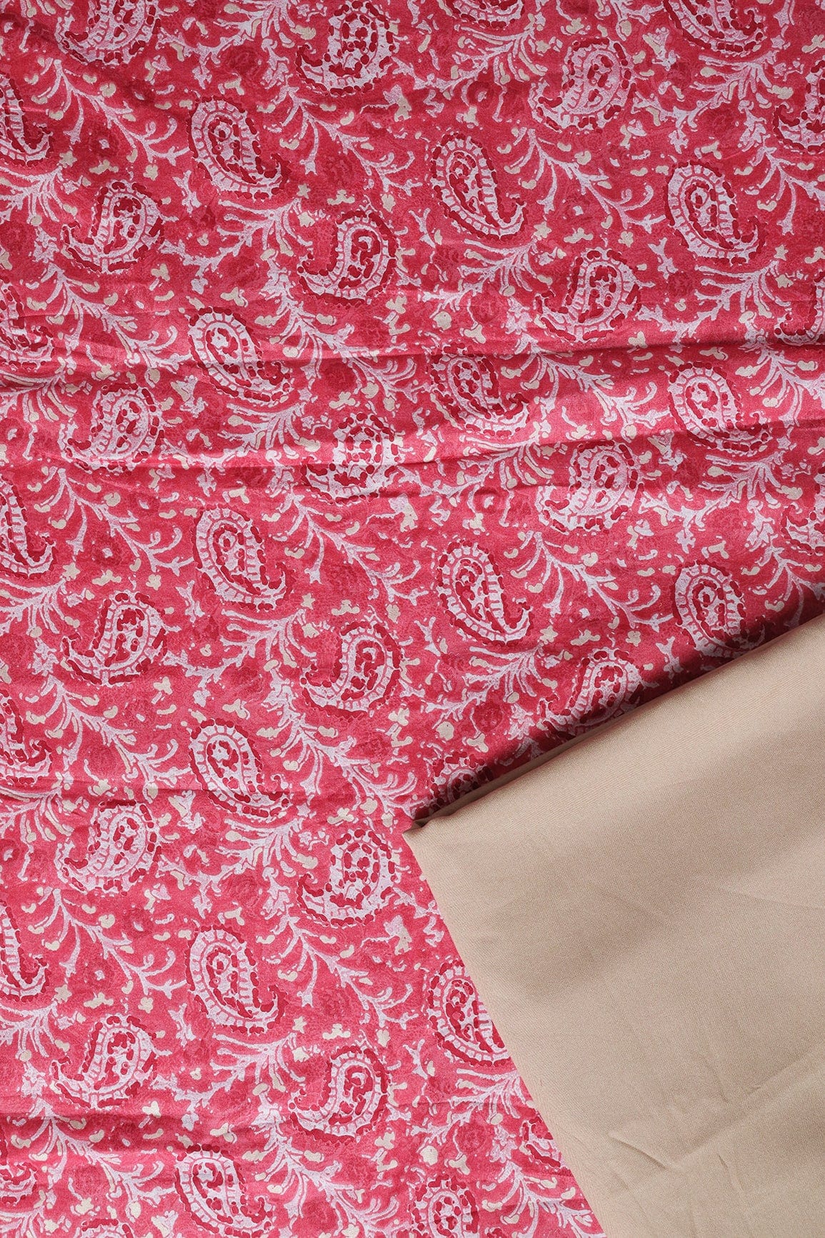doeraa SUIT SETS Pink And Beige Pure Mul Cotton Unstitched Suit Set (2 Piece)