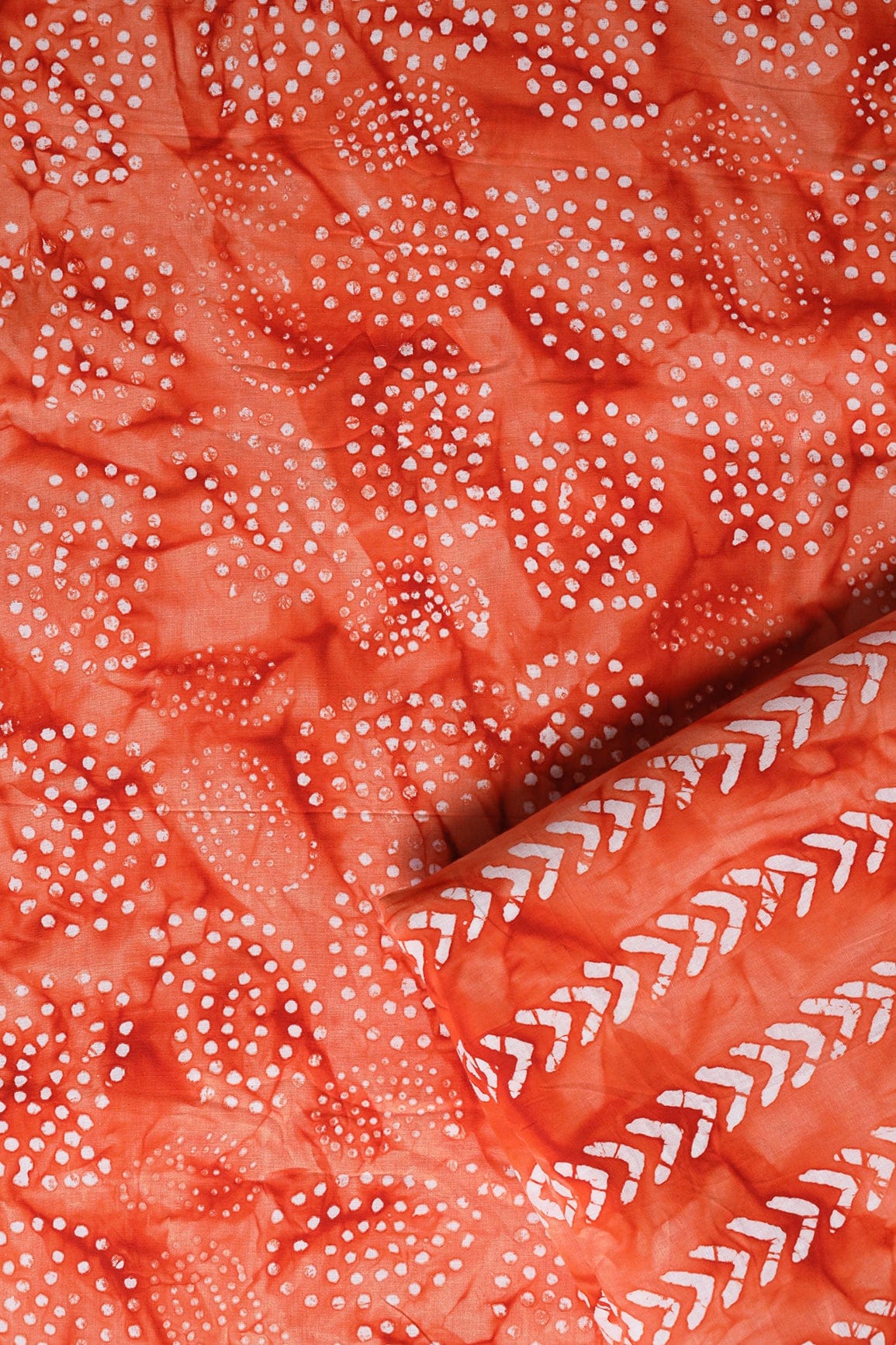doeraa SUIT SETS White And Orange Batik Handblock Cotton Unstitched Suit (2 Piece)