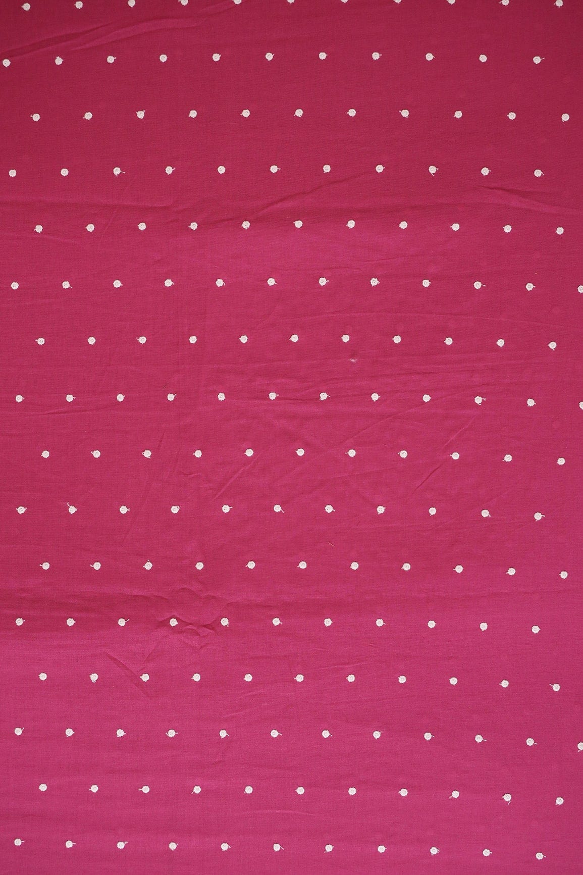 White Thread Small Polka Embroidery Work On Fuchsia Cotton Linen Fabric - doeraa